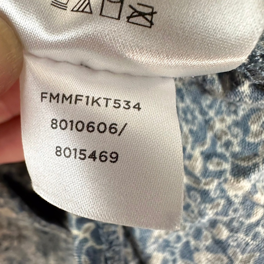 Frye Long Sleeve‎ Top Sz L Monica Floral Boho Dusky Blue Babydoll Crinkle Tunic - Picture 10 of 12